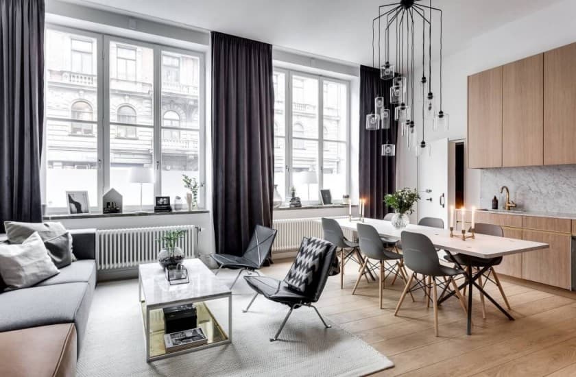 appartement scandinave séjour hauteur de plafond
