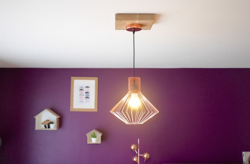 plafonier cuivre et bois diy