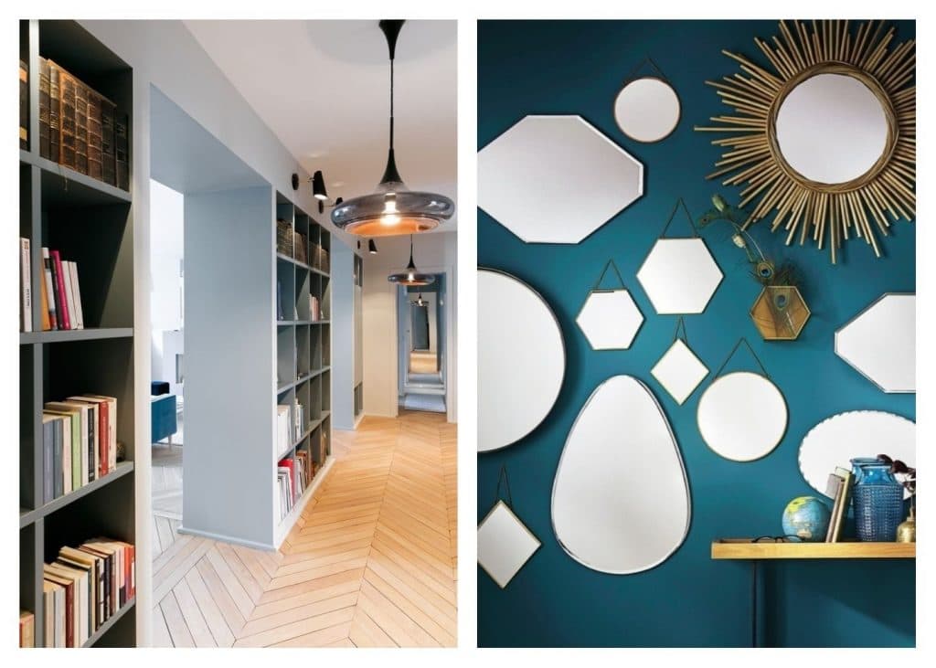 aménagement couloir bibliotheque couloir mur cadres miroirs blog deco clem around the corner