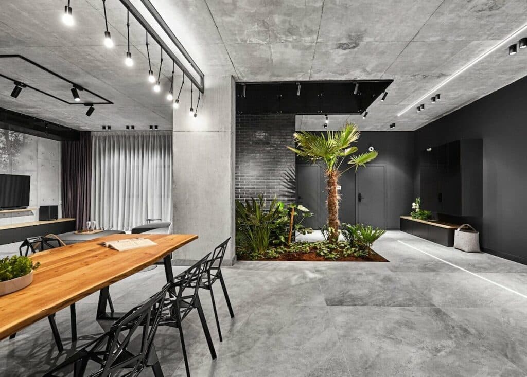 loft à Bucarest béton brut mur noir - blog déco - clematc