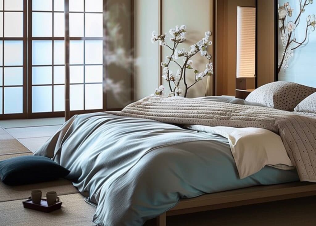 chambre bleue déco japonaise cerisier - blog décoration