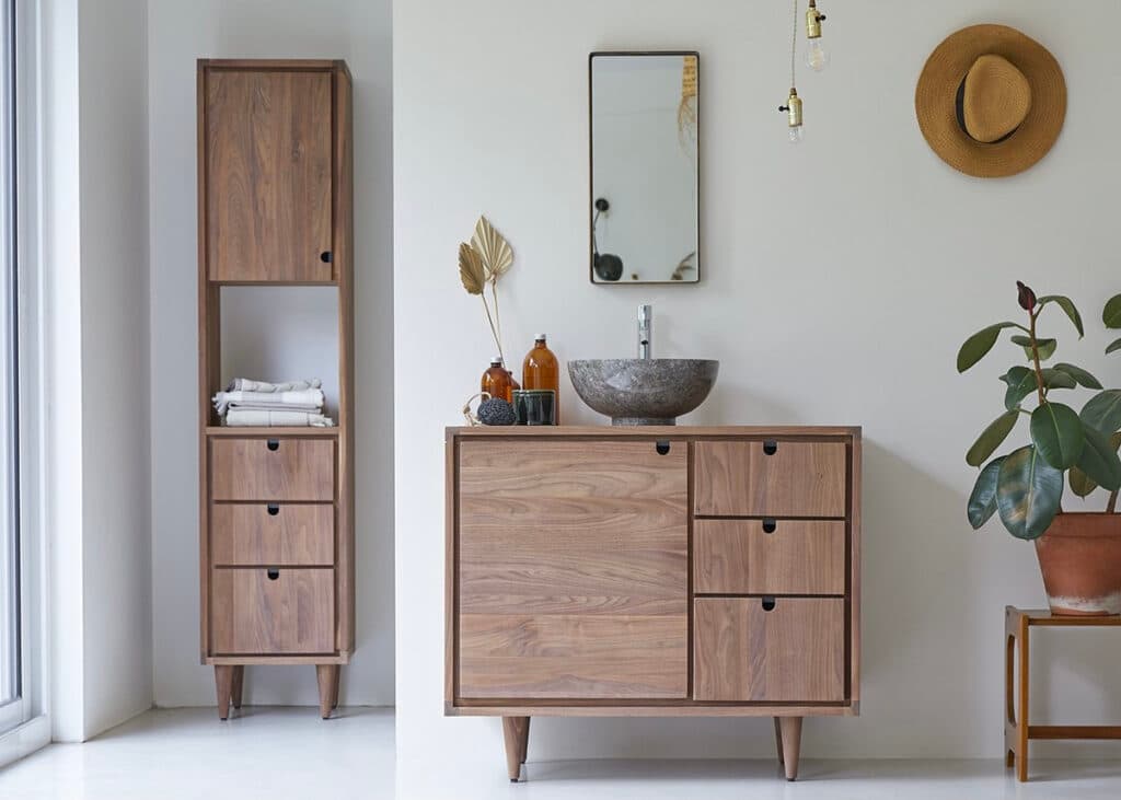 meuble salle de bains rétro bois style commode années 50