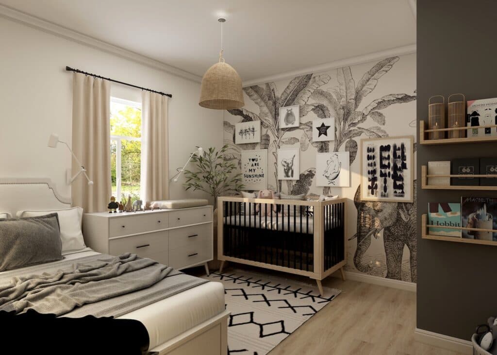 chambre bebe enfant noir marron lit barreaux