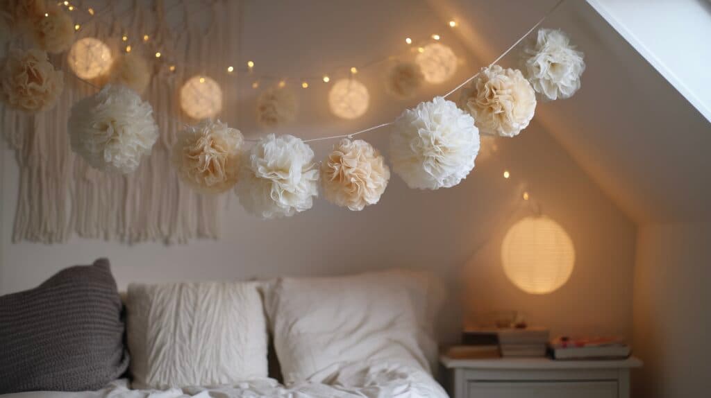 guirlande tissu diy pompons papier crépon