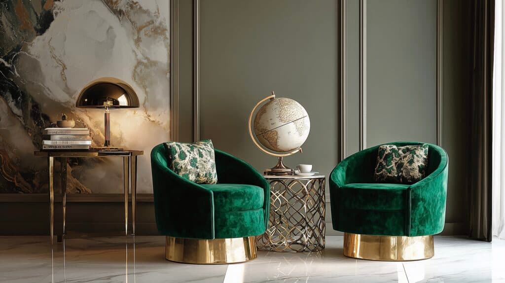 tendance néo Art Déco salon vert émeraude laiton - blog déco clem around the corner