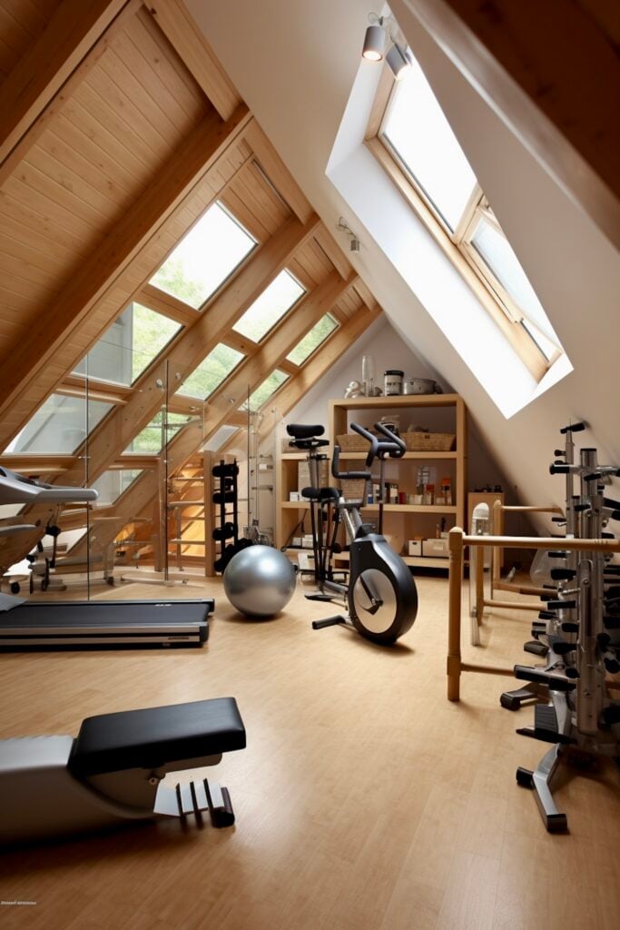 combles aménagés grenier salle de fitness sport
