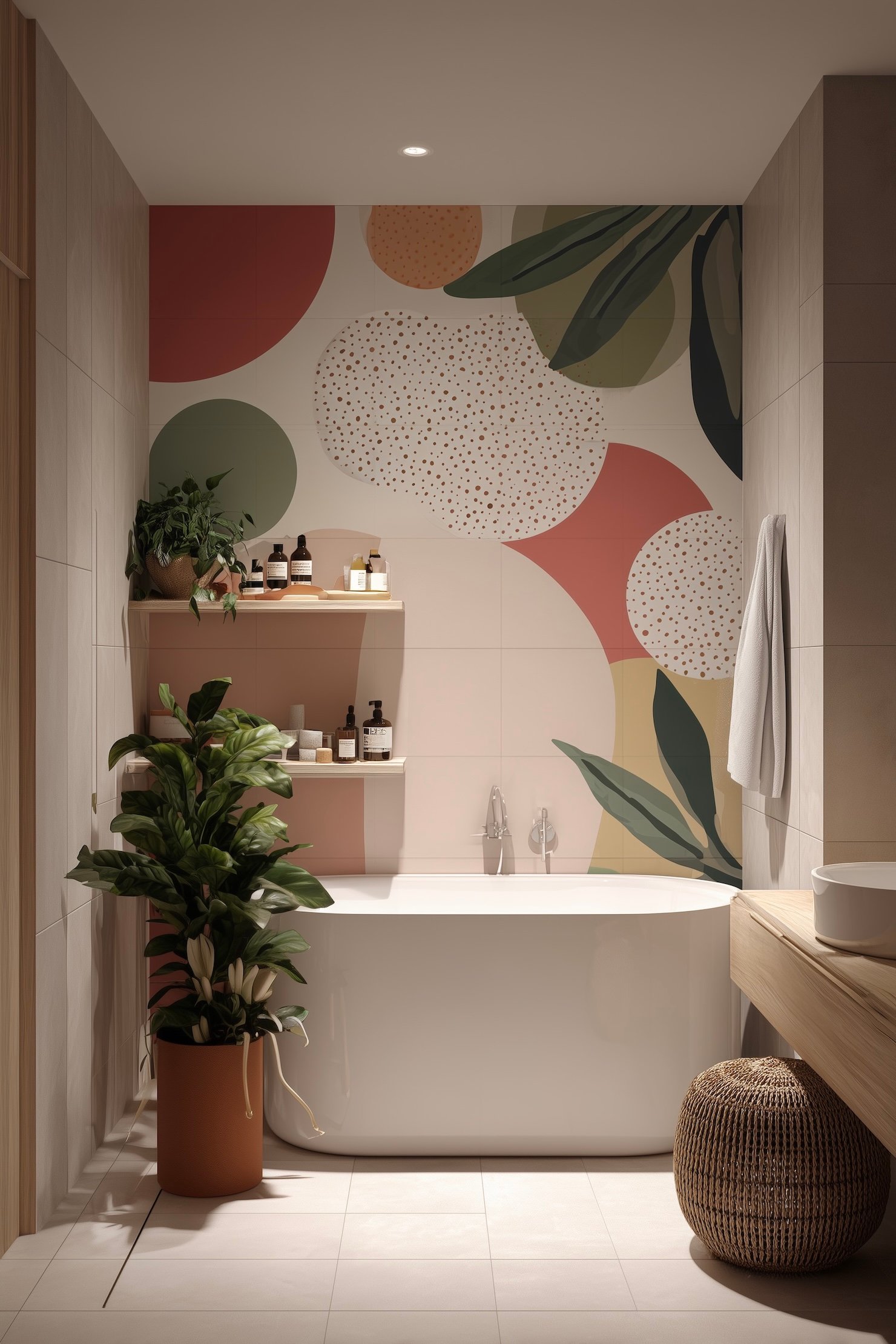 décoration murale colorée salle de bain peinture satinée