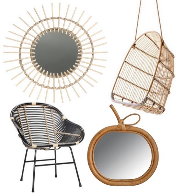 fauteuil rotin miroir pomme