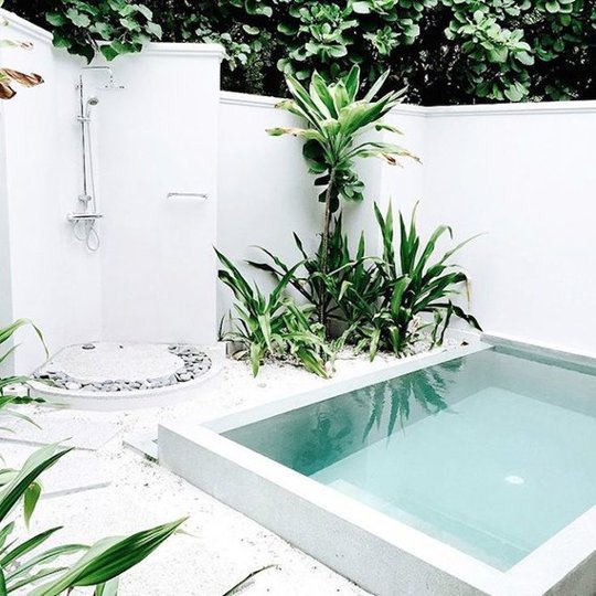 Piscine et douche à l'italienne.