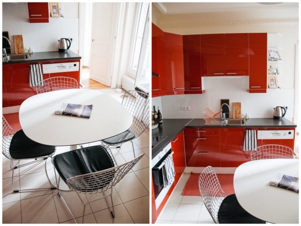 cuisine rouge brillante noire et blanche.