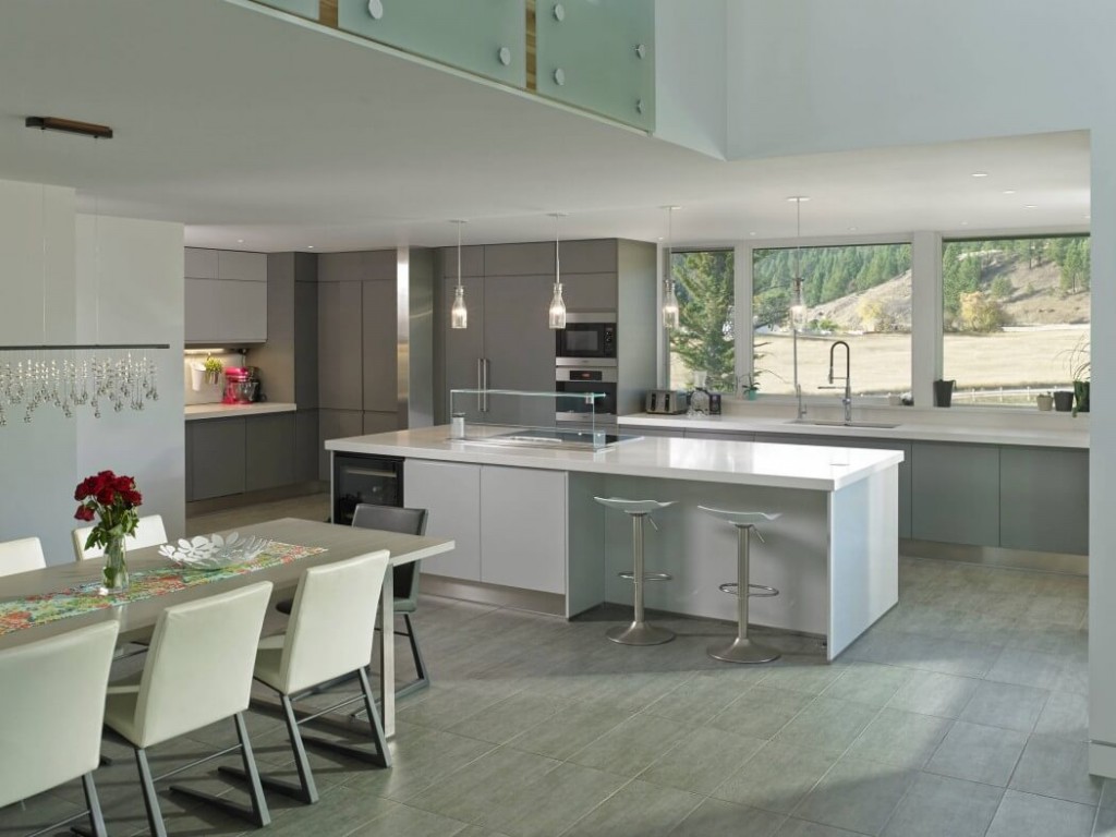 cuisine minimaliste blanche maison ouverte sur la nature.