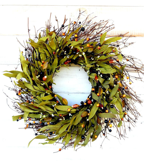 couronne fleurs porte automne.