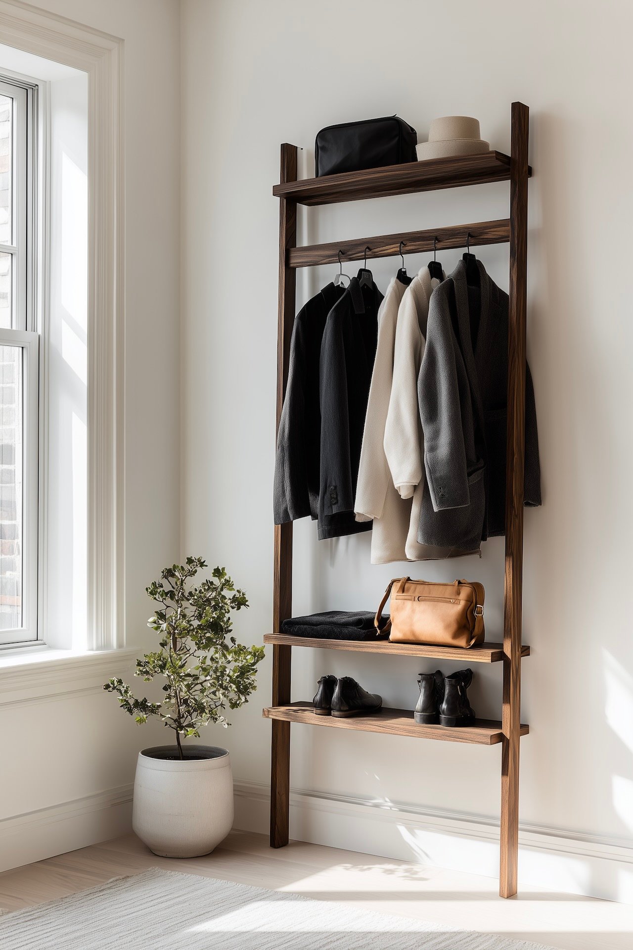 meuble entrée étagère échelle bois vernis diy