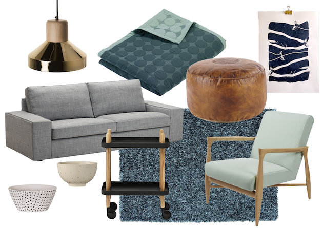 comment décorer un salon scandinave nuance de gris vert céladon vintage