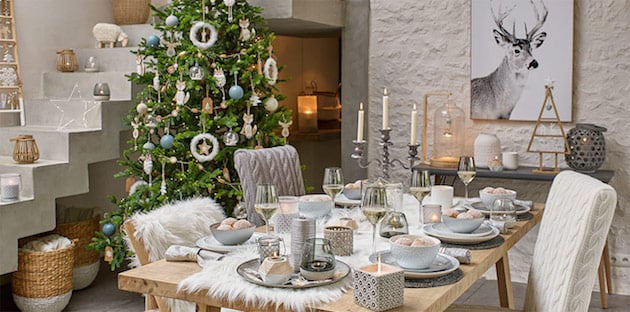 table noel blanc et or argent