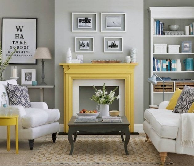 deco salon cheminee jaune diy
