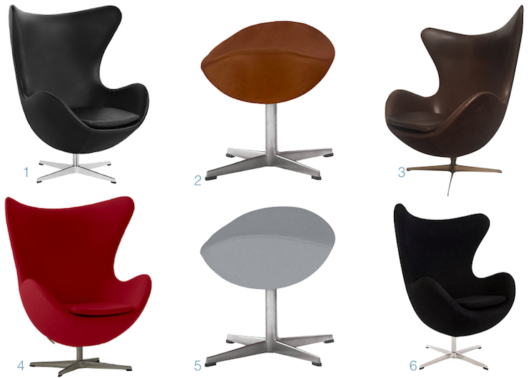 fauteuil egg chair Arne Jacobsen tissu cuir