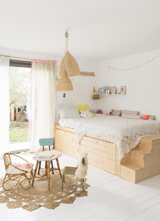 meuble en contreplaqué lit surélevé pour chambre enfant