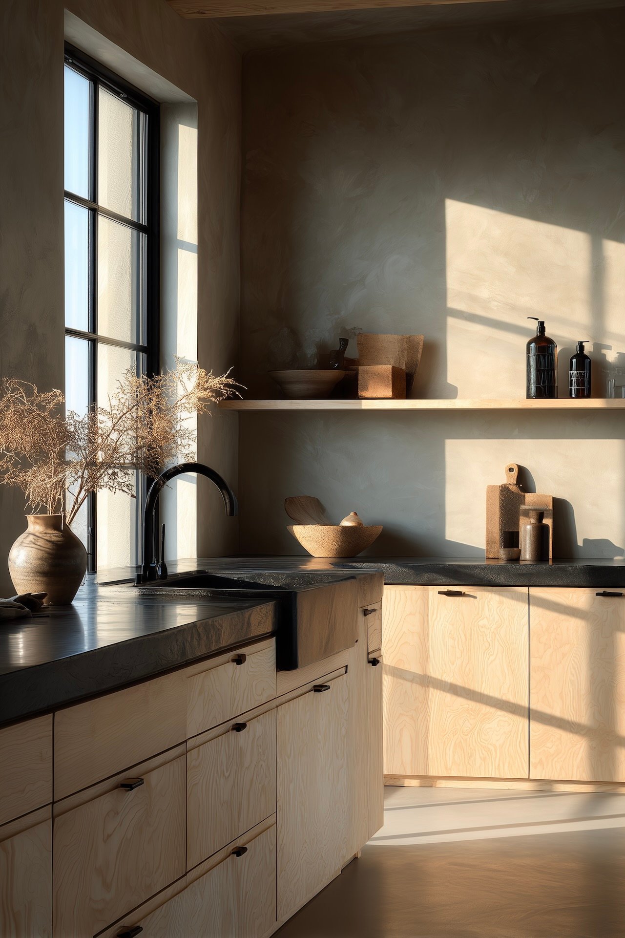 cuisine bois plan de travail ardoise design