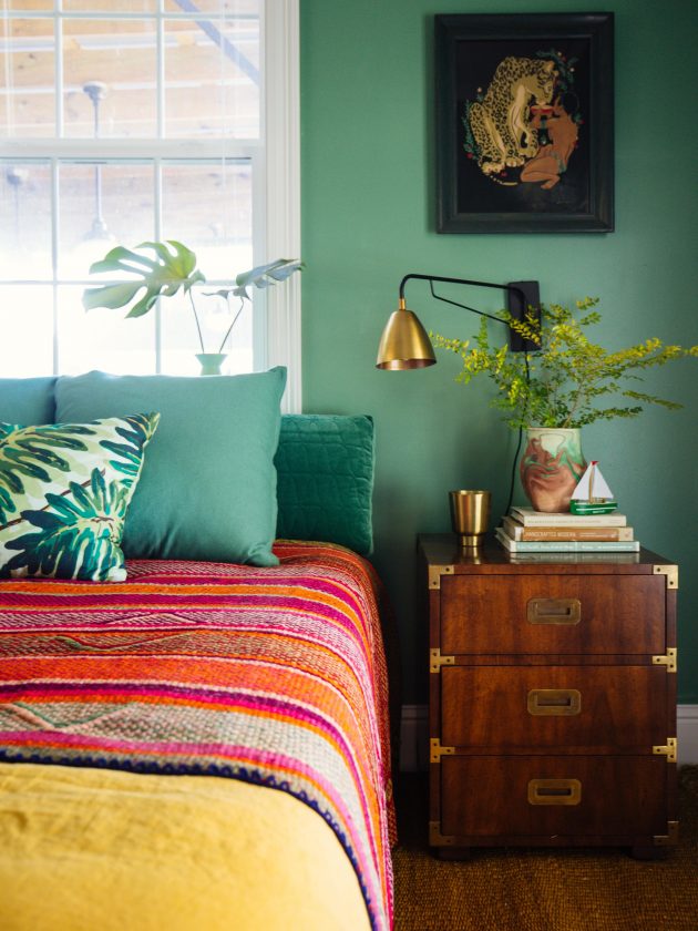 mur turquoise chambre tropicale