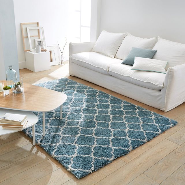 salon bord de mer scandinave blanc et bleu clair