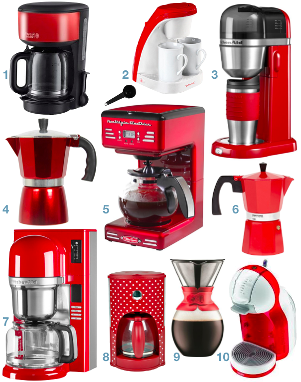 cuisine blanche et rouge cafetière originale