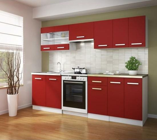 cuisine blanche et rouge brillante moderne