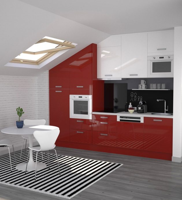 cuisine blanche et rouge peinture laquee