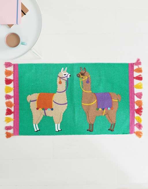 déco lama tapis rigolo jaune vert violet alpaga