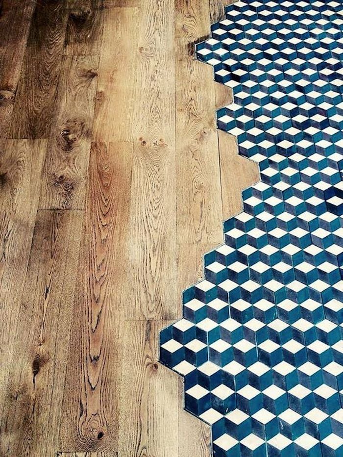 incrustation parquet carrelage separer deux pieces