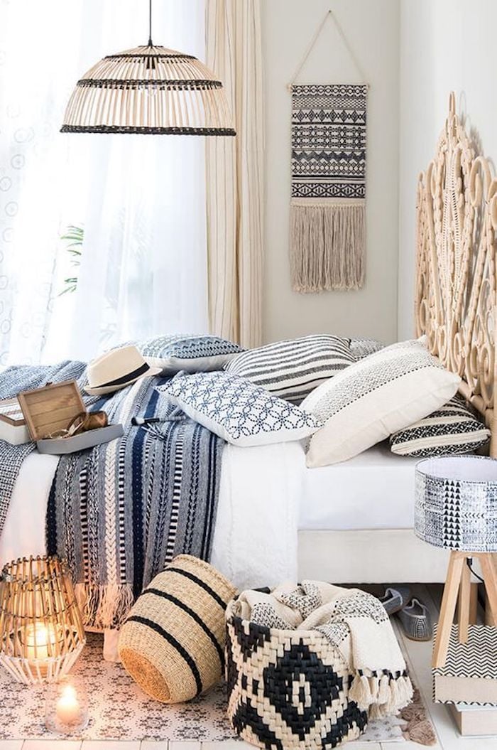 deco ethnique scandinave blanc beige noir nature home cosy chambre