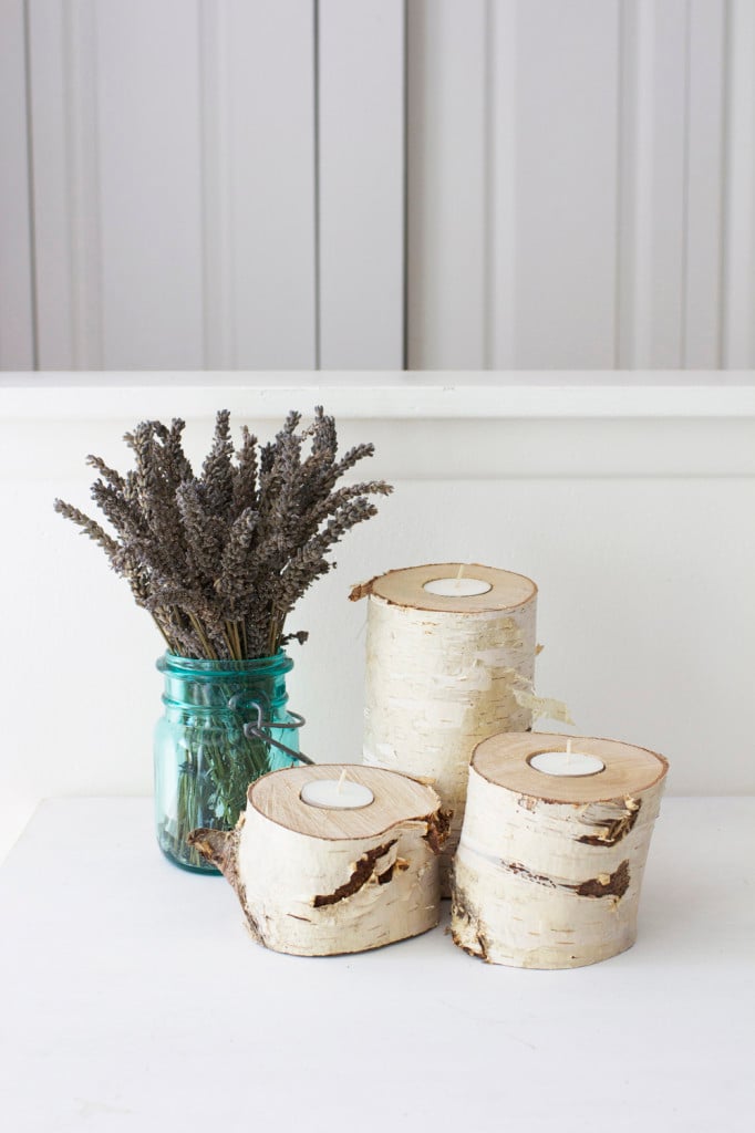 diy photophore en bois bouleau centre de table