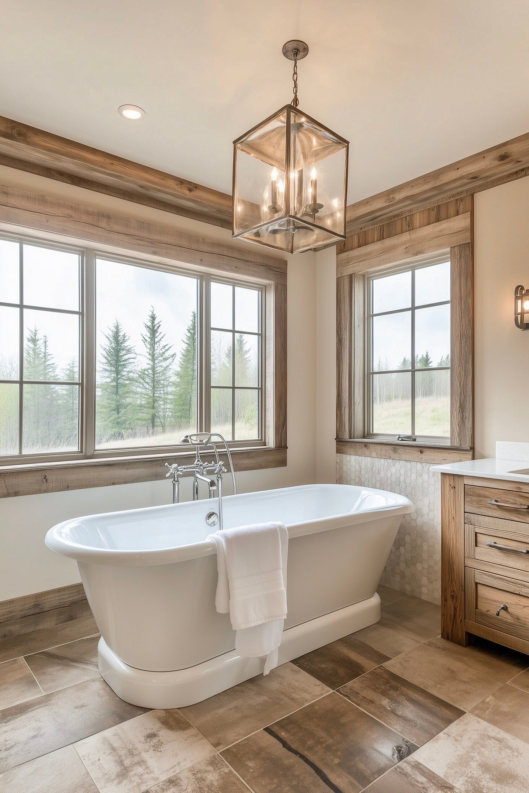 Salle de bain classique rétro bois céramique