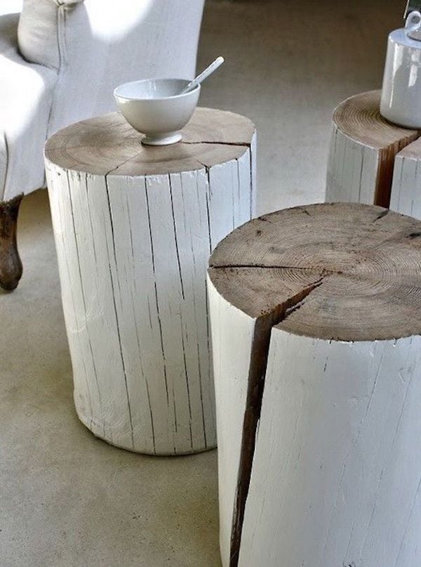 que faire avec un morceau de tronc d'arbre bout de canape blanc rondin de bois