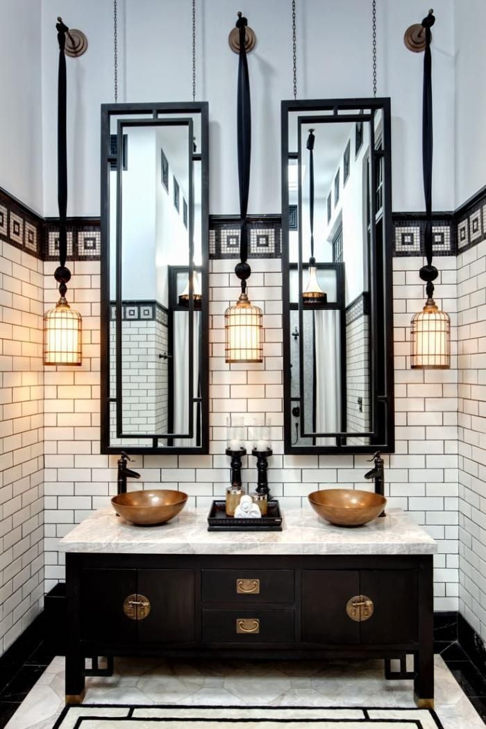 meuble salle de bain art déco noir et blanc