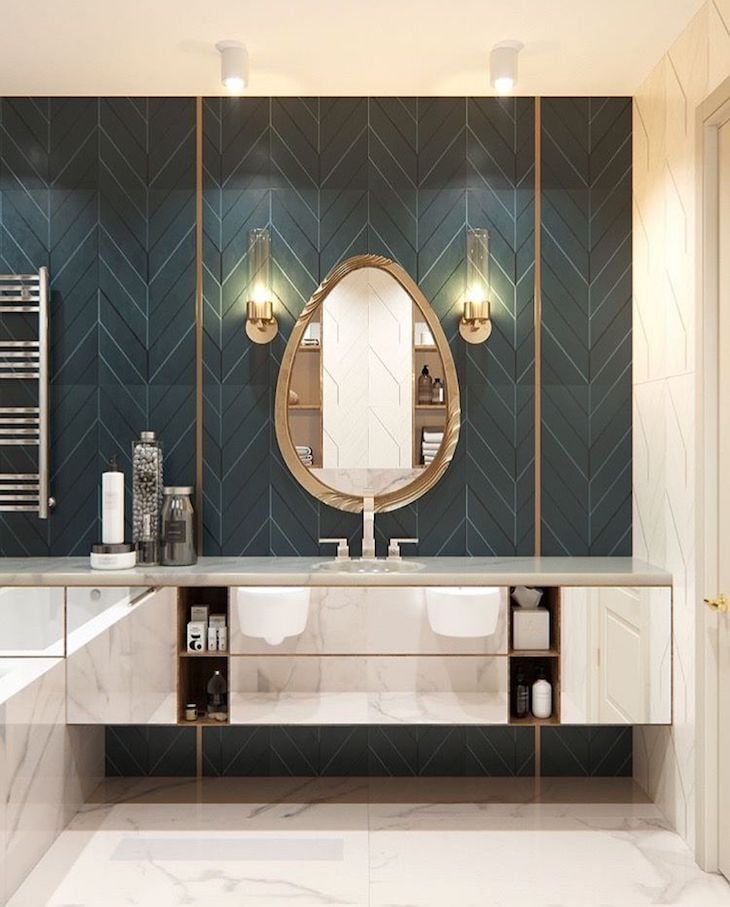 salle de bain art deco carrelage bleu canard blog clem around the corner
