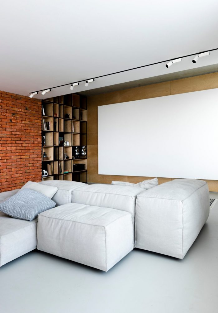 appartement esprit loft salon bibliothèque