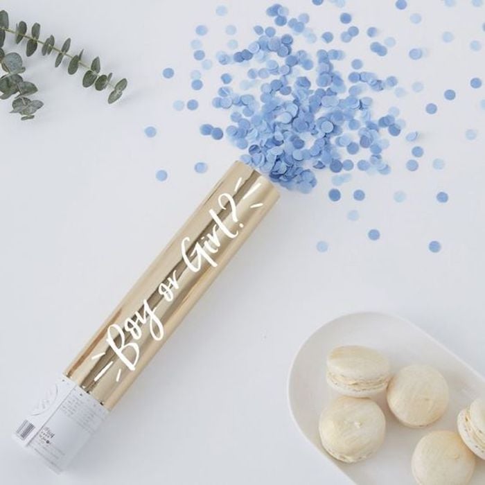 blog déco clemaroundthecorner gender reveal party confettis popper bleu garçon fille
