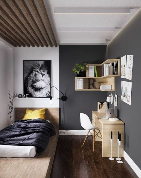 chambre dans salon lit une place coin bureau