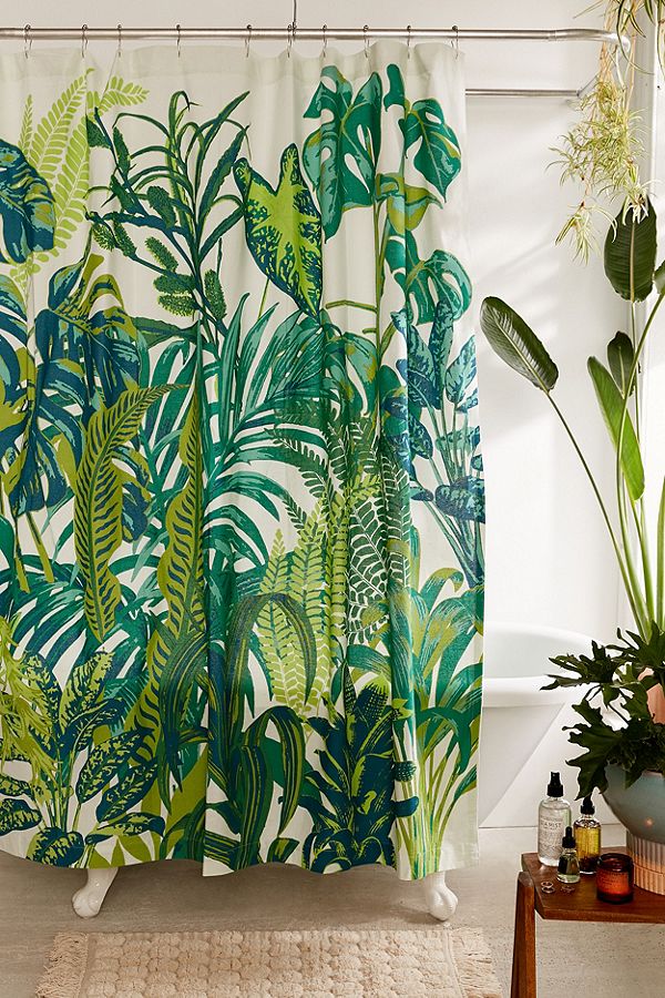 rideau douche originale plante feuille tropicale palmier jungle monstera