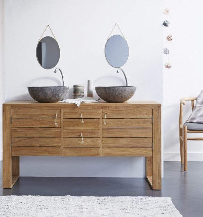 salle de bain theme nature meuble vasque pierre teck blog déco clem around the corner
