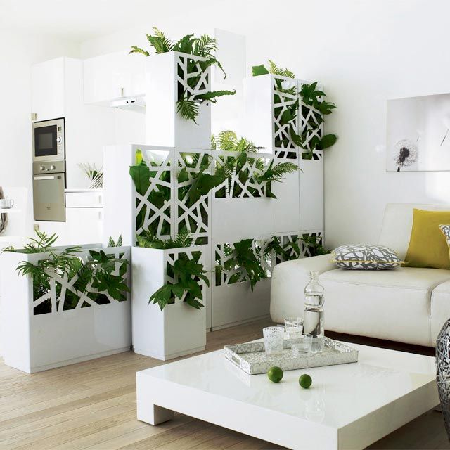 cloison original en plante case blanc ajouré salon pour séparer cuisine ouverte salon studio