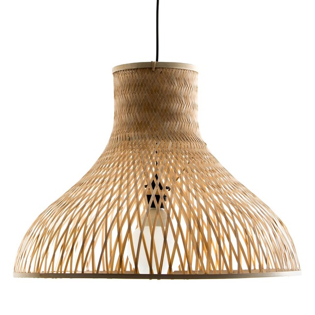 lampe bambou cadrillé quadrille ombre mur original en forme de chapeau triangle rotin