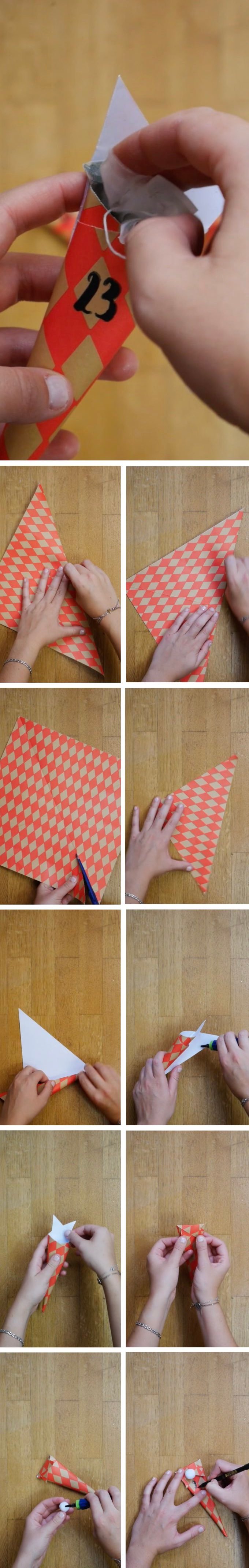 calendrier avent diy cônes cadeaux lutin pompons blog déco clem around the corner