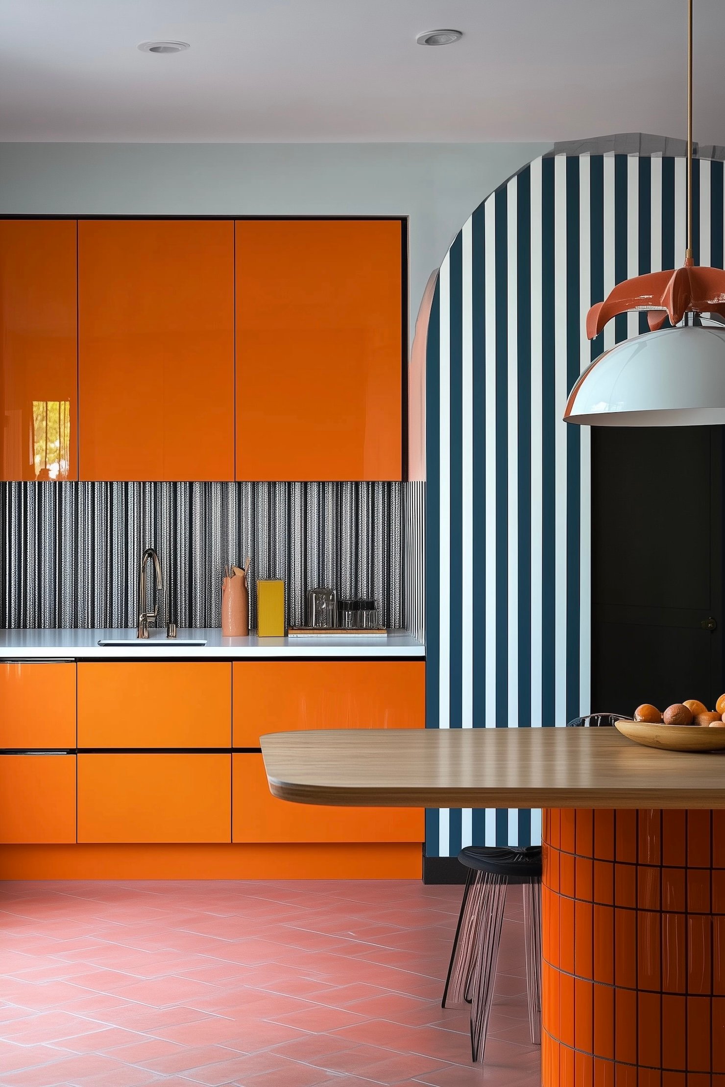 cuisine orange rayures orange moderne