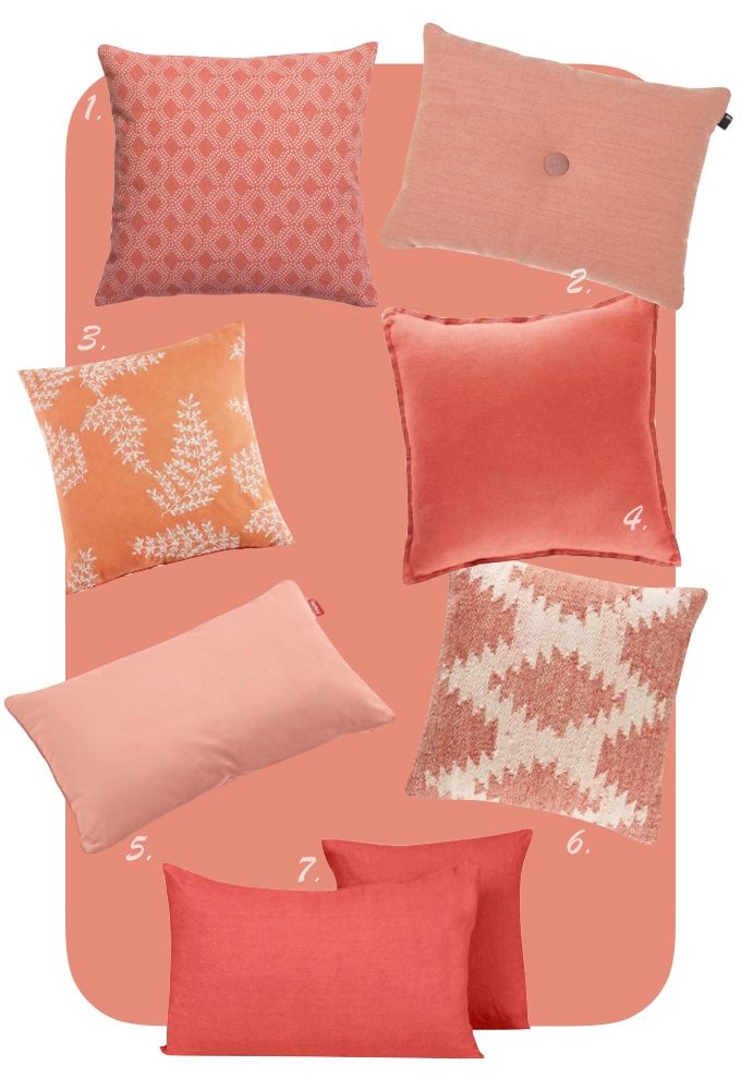 couleur de l'année pantone 2019 coussins assortiment idée décorative chambre blog déco clem around the corner