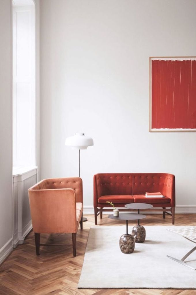 couleur de l'année pantone 2019 salon living coral corail velours blog déco clem around the corner