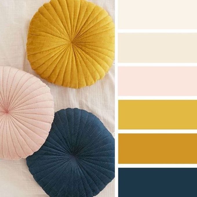 nuancier assortiment couleur contraste coussin salon en décoration intérieure