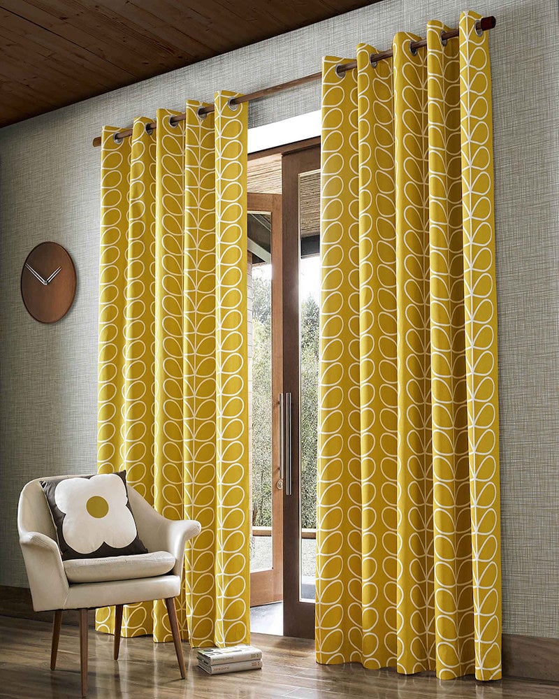 style rétro salon rideaux feuilles oranges - blog déco - clem around the corner