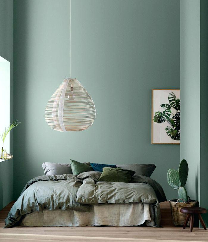 décoration vert céladon chambre nuance kaki cactus tropical bois - blog déco - clem around the corner